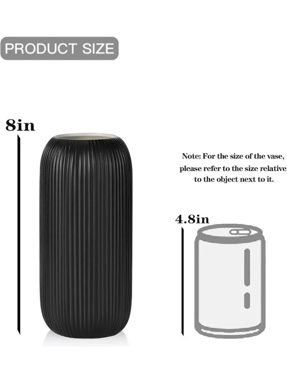 Modern Small Black Ceramic Vase Flowers Ribbed Textured Farmhouse Home Livings